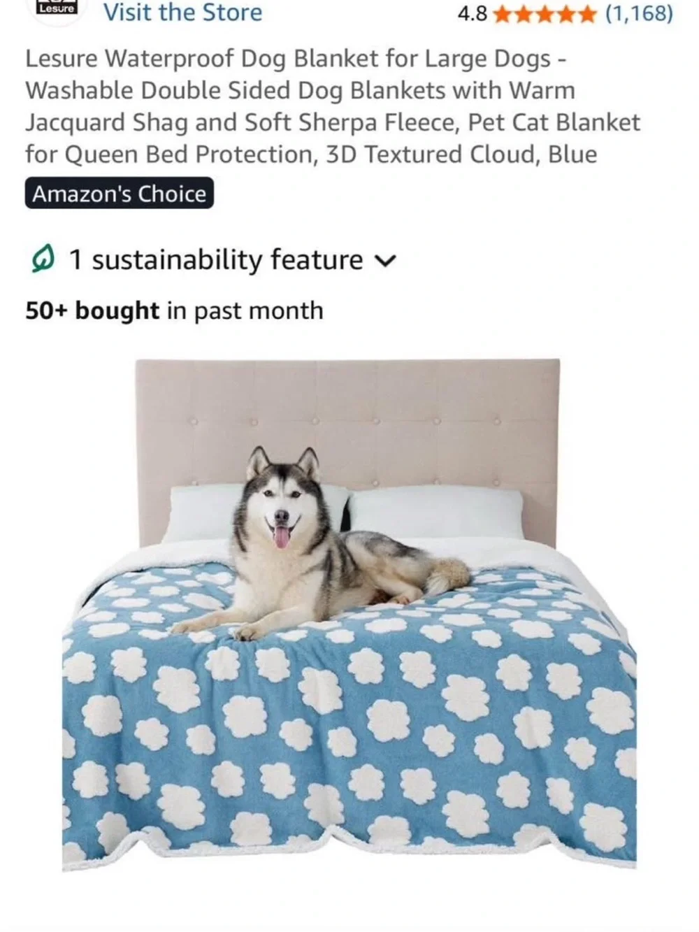 Blue Cloud Sherpa Reversible Dog & Pet Blanket
